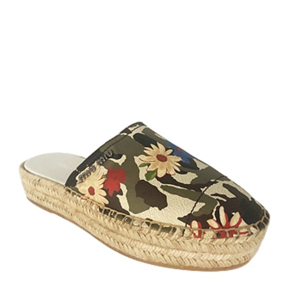 Miu Miu Floral Print Wedge Espadrille